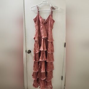 Azulu Elegant Pink Layered Women's Dress, Size Extra Large, Satin/Viscose.